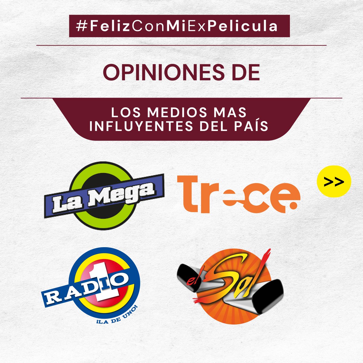 DistribucionGS's tweet photo. 🎬 ¡EN EXCLUSIVA! 📣 Medios como La Mega, Canal Trece, Radio Uno y El Sol ya hablan de la película "FELIZ CON MI EX" 💔🎉 Ya en cines. Lee las notas completas aquí:

🔗 https://t.co/sMviE2vh7S

🔗 https://t.co/NCVuX7aher

🔗 https://t.co/GSC6XMY73T

🔗 https://t.co/Qc7OCSjdl6 https://t.co/gn2xBMIil4