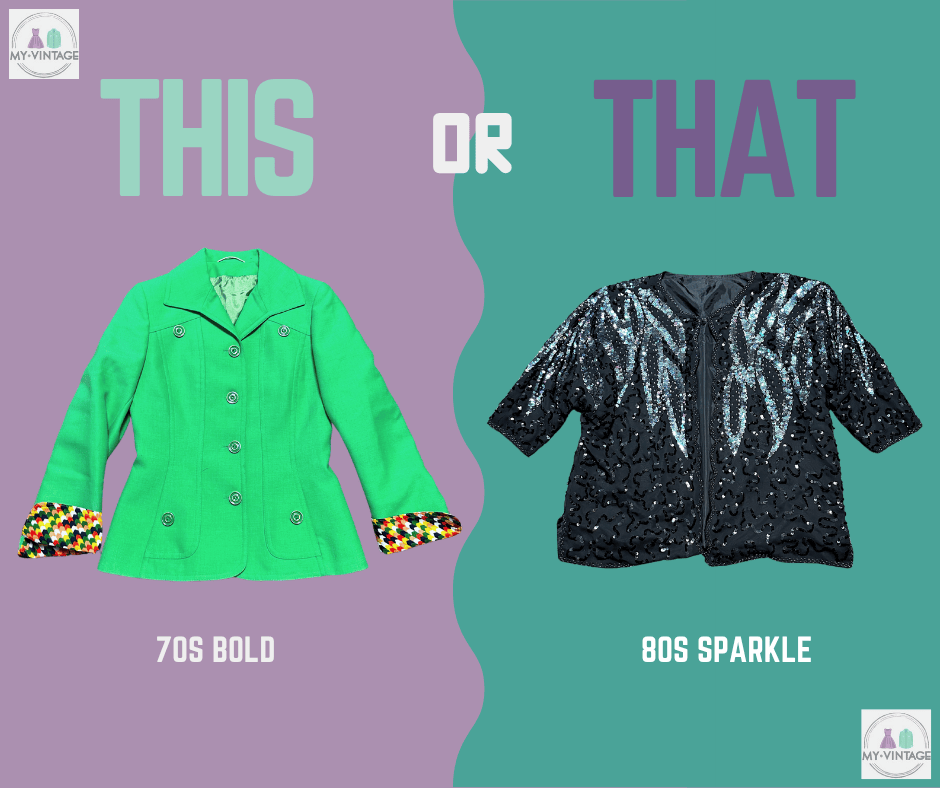 myvintage's tweet image. This or That: 80s sequin blazer 🧥 vs 70s bold jacket 🧥 — which wins your heart? 💖 #StyleBattle #ThisorThat #70sfashion #80sfashion