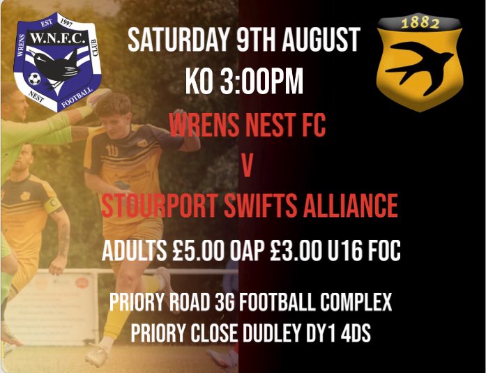 Wrens Nest got off to a great start on Saturday winning 1:0 v AFC Somers , this one sure to be an interesting game ⚽️….    <a href="/StourportSwifts/">Stourport Swifts FC</a> <a href="/BewdleyTownFC/">Bewdley Town FC</a> <a href="/wmrfl/">West Midlands (Regional) League</a>