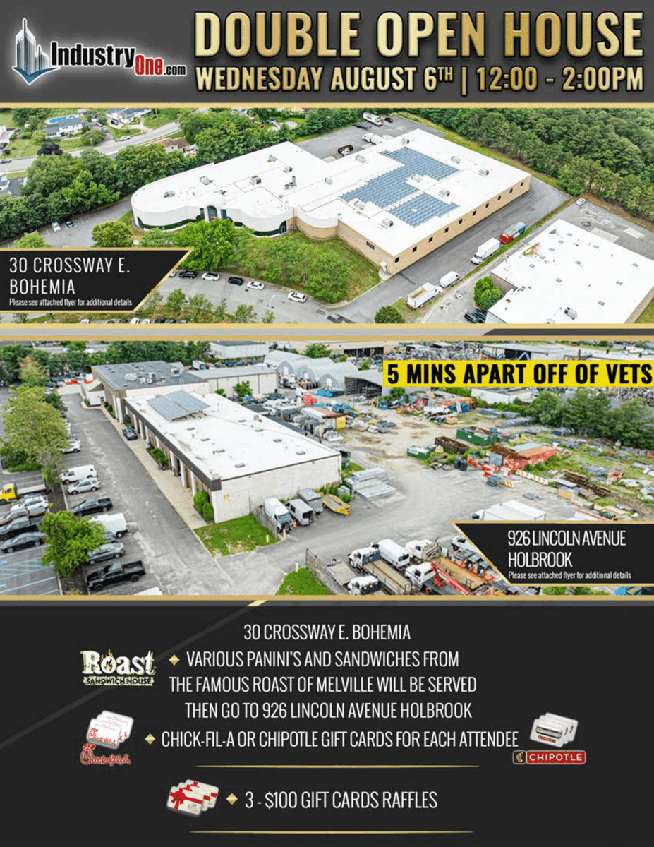 IndustryOneRE2's tweet photo. Join us for a 𝗗𝗼𝘂𝗯𝗹𝗲 𝗢𝗽𝗲𝗻 𝗛𝗼𝘂𝘀𝗲 featuring two exceptional industrial/commercial properties – 𝗷𝘂𝘀𝘁 𝟱 𝗺𝗶𝗻𝘂𝘁𝗲𝘀 𝗮𝗽𝗮𝗿𝘁!

📍 𝟑𝟎 𝐂𝐫𝐨𝐬𝐬𝐰𝐚𝐲 𝐄., 𝐁𝐨𝐡𝐞𝐦𝐢𝐚
📍 𝟗𝟐𝟔 𝐋𝐢𝐧𝐜𝐨𝐥𝐧 𝐀𝐯𝐞𝐧𝐮𝐞, 𝐇𝐨𝐥𝐛𝐫𝐨𝐨𝐤 https://t.co/Y07iegAjUl