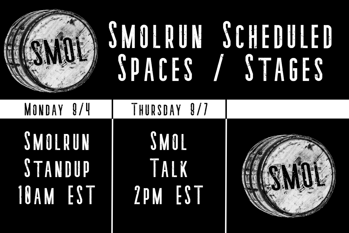 Smolrun (@smolrun) on Twitter photo Join us in 40 minutes for Smolrun Standup, our weekly space where projects can let the community know what they are working on this week.
Later in the week we have Smol Talk, hosted on <a href="/TheArenaApp/">The Arena ⚔️</a>, a more casual and open forum for anyone to discuss a wide variety of topics. Join us in 40 minutes for Smolrun Standup, our weekly space where projects can let the community know what they are working on this week.
Later in the week we have Smol Talk, hosted on <a href="/TheArenaApp/">The Arena ⚔️</a>, a more casual and open forum for anyone to discuss a wide variety of topics.
