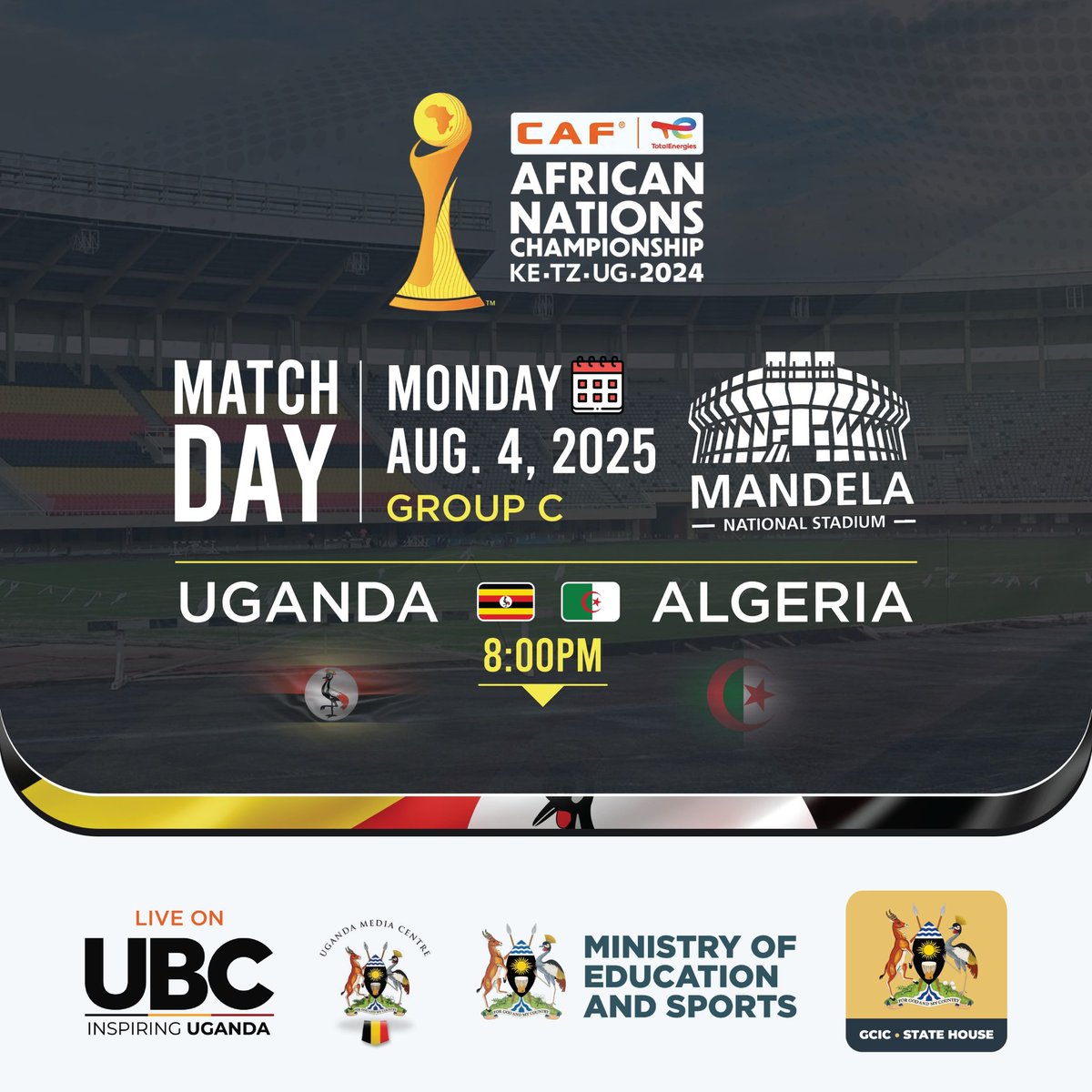 The Incoming <a href="/NRMOnline/">NRM Party</a> Vice Chairperson Northern Rt Hon <a href="/DanFredKidega/">Dan Kidega</a> has confirmed his attendance at today's #CHAN clash between Uganda 🇺🇬 and Algeria 🇩🇿! He stated that it's a proud moment to stand with the Cranes as they carry our flag high. Let's rally behind our boys, show