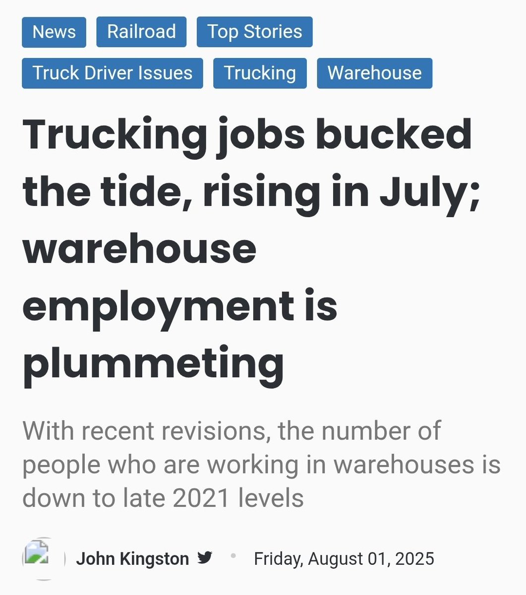 InterstateLog's tweet image. Trucking jobs are on the rise! 🚚 While the overall job market had a slow July, the trucking industry added 3,600 jobs, a stark contrast to the 6,400 jobs lost in the warehouse sector.

Details Below:

freightwaves.com/news/trucking-…