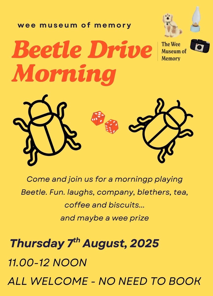 ThelmaScotland's tweet photo. Join Joyce this Thursday at 11am in The Wee Museum of Memory at @Ocean_Terminal for an epic Beetle Drive, complemented by excellent chat, sensational biscuits & lovely tea! All Welcome! @WhatOnEdinburgh @leithevents #leithevents https://t.co/YJsep3Z0Ob