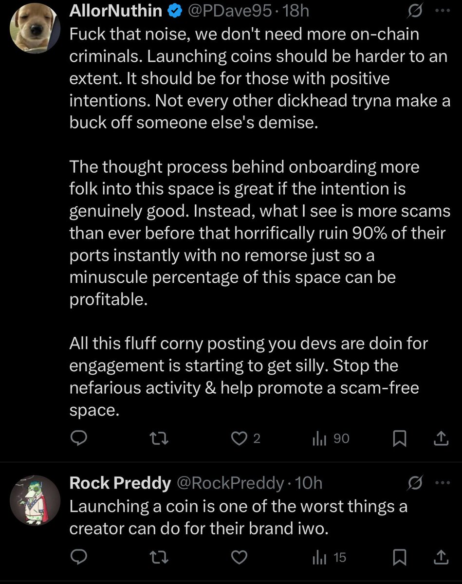 Gm y’all - Regarding <a href="/zora/">$zora</a> &amp; this Creator Coin Movement… 

DO YOU 
WANT TO SEE 
HOW DANGEROUS IT IS FOR AN ARTIST TO 
CASUALLY LAUNCH A CREATOR COIN 

Read the comments on this guy’s post below while he talks about it casually.

PEOPLE HAVE THEIR LIVES DESTROYED OVER THIS STUFF.