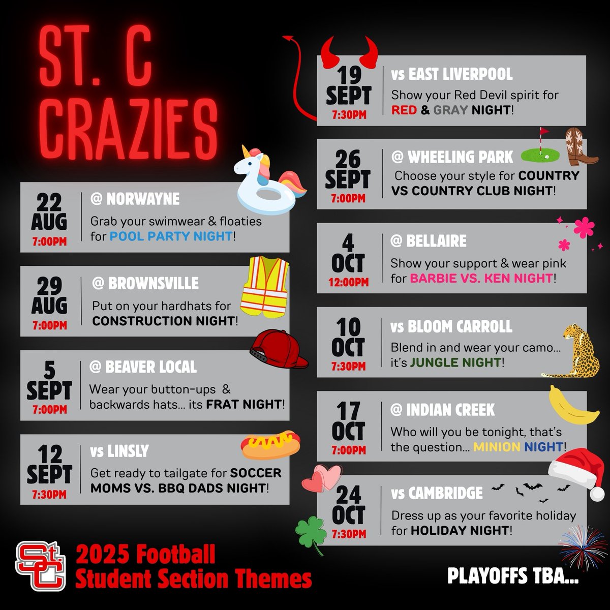 WELCOME TO ST. C CRAZIES 2025 ‼️

**From here out we will only be using our Instagram account (@stccrazies) for themes, updates, and Crazies activities. Be sure to go follow us if you aren’t already!
