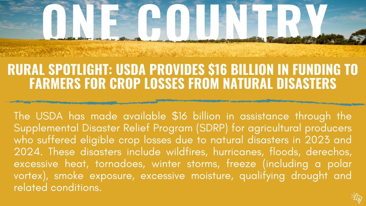 One Country Project (@_onecountry_) on Twitter photo Today’s #RuralSpotlight recognizes the <a href="/USDA/">Dept. of Agriculture</a>'s Supplemental Disaster Relief Program, which provided $16B for agricultural producers who suffered crop losses from natural disasters. Learn more: thepacker.com/news/industry/… Today’s #RuralSpotlight recognizes the <a href="/USDA/">Dept. of Agriculture</a>'s Supplemental Disaster Relief Program, which provided $16B for agricultural producers who suffered crop losses from natural disasters. Learn more: thepacker.com/news/industry/…