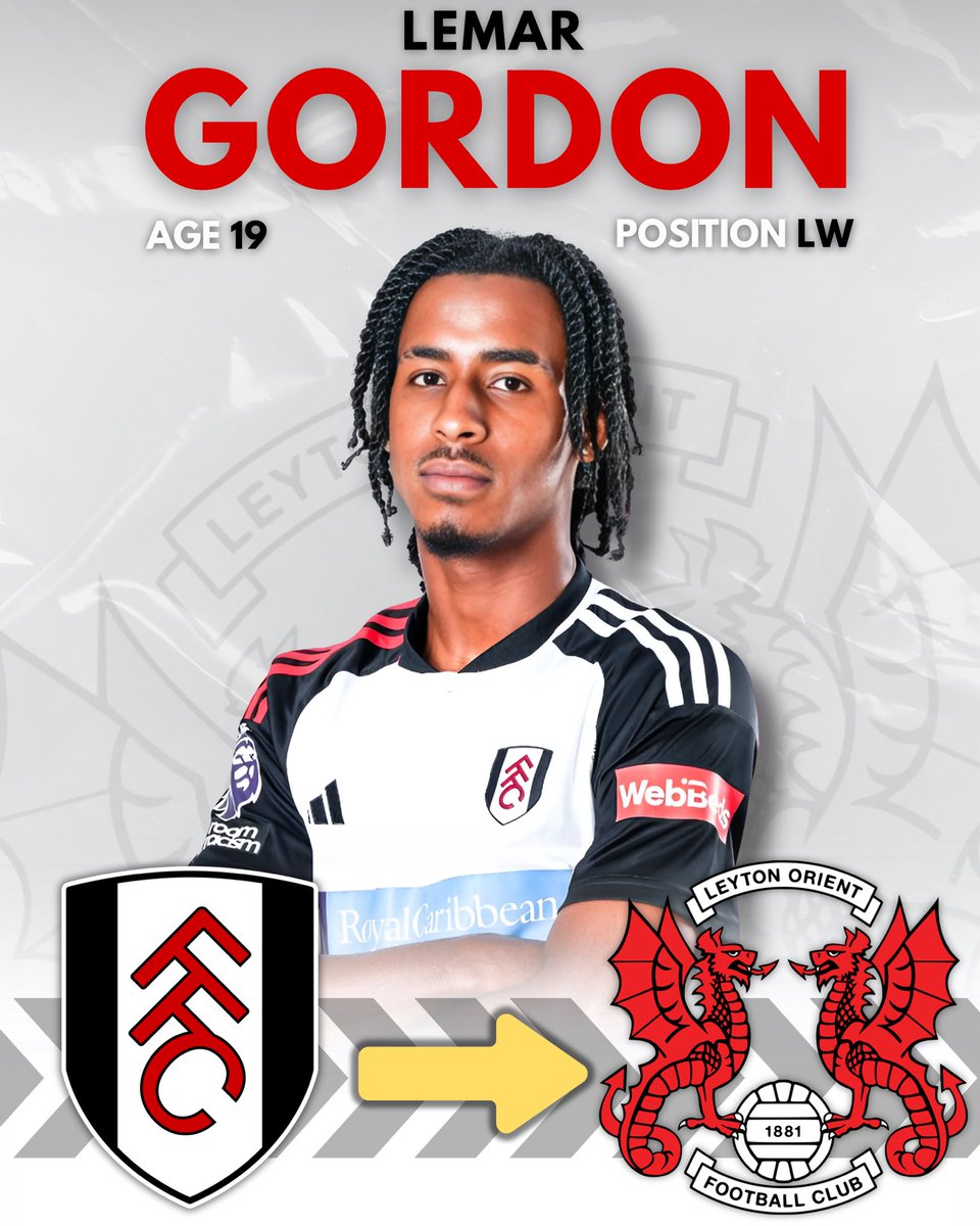 📝 Leyton Orient sign Lemar Gordon! 🔴⚪️

✍️ 2-year deal
📍 Position: Winger
⚡️ Style: Direct, pacey, loves a one-on-one
🔄 Signed from Fulham

Welcome to the O’s, Lemar 👊 #LOFC #FFC