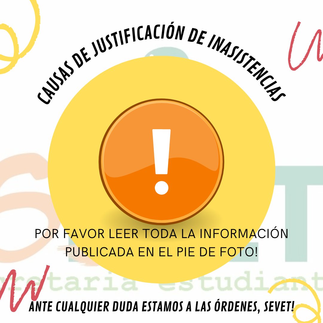 ⚠️ Causas de justificación de inasistencias ⚠️

👉 Toda la información se encuentra publicada en la web de FVET, en el siguiente link:
fvet.edu.uy/ensenanza/grad…

👉 Formulario sólo por certificaciones médicas:
forms.gle/j6dgxsexSVpAtj…