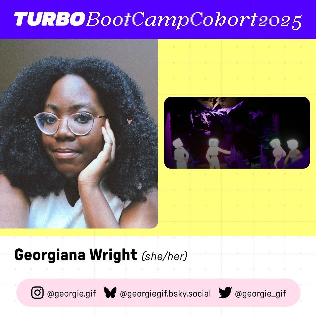 Turbo (@makegamesfast) on Twitter photo Welcome <a href="/georgie_gif/">Georgiana René</a> to the Turbo Bootcamp Cohort 2025! 🎨 Get ready, she's creating a very colorful game for #PlayNYC2025
Georgiana is a junior at the University of Alabama in Huntsville studying Computer Science with an interest in becoming a creative technologist full-time. Welcome <a href="/georgie_gif/">Georgiana René</a> to the Turbo Bootcamp Cohort 2025! 🎨 Get ready, she's creating a very colorful game for #PlayNYC2025
Georgiana is a junior at the University of Alabama in Huntsville studying Computer Science with an interest in becoming a creative technologist full-time.