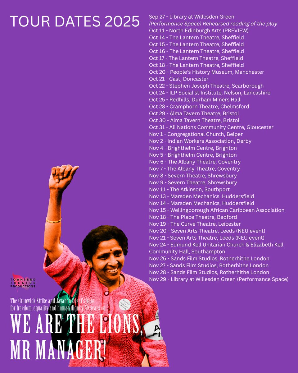 Townsend Productions (@townsendprod) on Twitter photo In case you've missed it, here are the tour dates for “We Are The Lions, Mr. Manager!”.
Which date are you going to?
<a href="/DawnButlerBrent/">Dawn Butler ✊🏾💙</a> <a href="/zarahsultana/">Zarah Sultana MP</a> @aceagrams @thompsons_solicitors #BecomingBrent @brentcouncil @brentmuseumandarchives @aslefunion <a href="/gmbunion/">Spencer Gough</a> <a href="/WKennyGMB/">Warren Kenny</a> In case you've missed it, here are the tour dates for “We Are The Lions, Mr. Manager!”.
Which date are you going to?
<a href="/DawnButlerBrent/">Dawn Butler ✊🏾💙</a> <a href="/zarahsultana/">Zarah Sultana MP</a> @aceagrams @thompsons_solicitors #BecomingBrent @brentcouncil @brentmuseumandarchives @aslefunion <a href="/gmbunion/">Spencer Gough</a> <a href="/WKennyGMB/">Warren Kenny</a>