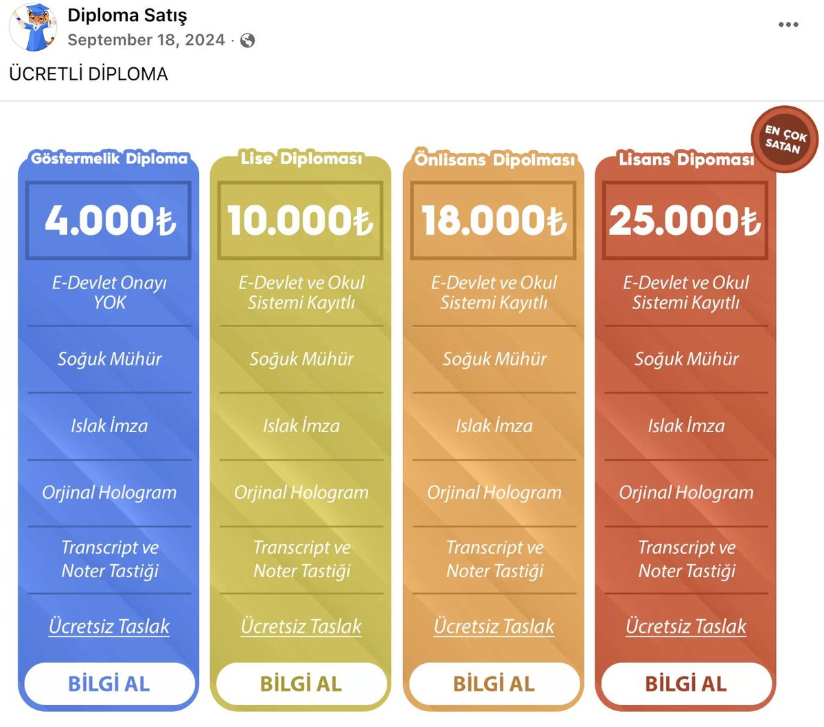 Facebook'ta 2 dk. arama yapınca bile bulunuyor. Kampanyalar, "en çok satanlar" bile var (!) Hepsinin e-devlet ve sisteme kayıt garantisi vermesi de bu işin organize olduğunun ispatı gibi.