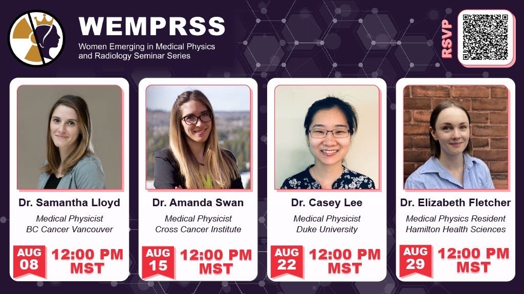 aapmstsc (@aapmstsc) on Twitter photo Join us for WEMPRSS, a virtual seminar series celebrating early-career women in medical physics and radiology whose pathways offer insight for the next generation of scientists
Registration: shorturl.at/sG9JQ
Any questions, contact
lsmart@ualberta.ca or klautaut@ualberta.ca Join us for WEMPRSS, a virtual seminar series celebrating early-career women in medical physics and radiology whose pathways offer insight for the next generation of scientists
Registration: shorturl.at/sG9JQ
Any questions, contact
lsmart@ualberta.ca or klautaut@ualberta.ca