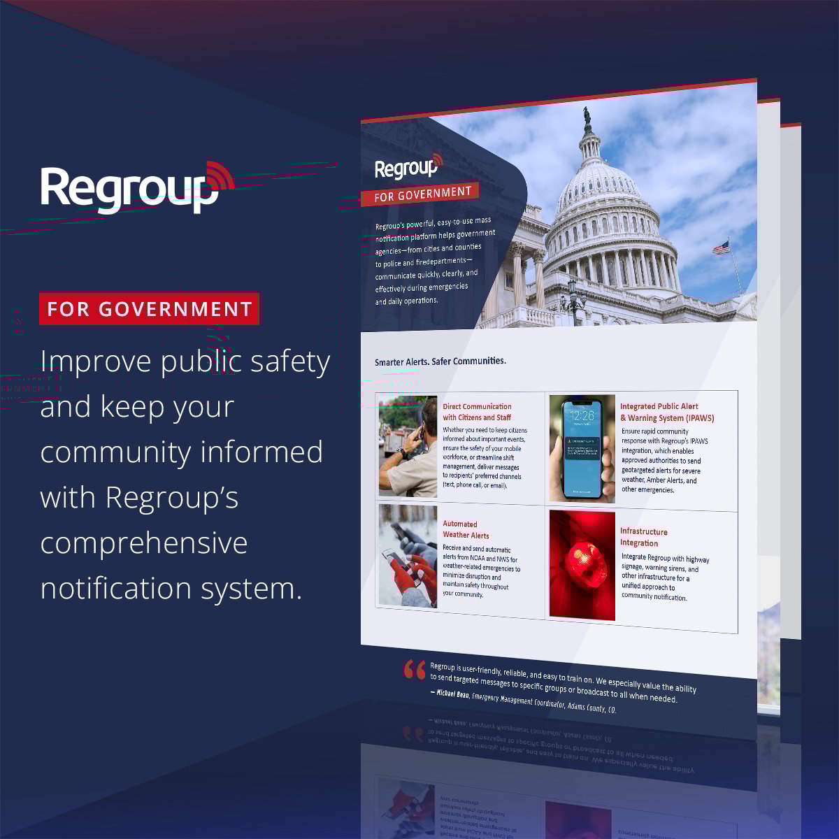 Clear. Trusted. On time. ✅📢
That’s what communities expect—and what public agencies are delivering with Regroup.

📄 Download our government brochure today to see how smarter notifications can make all the difference! hubs.li/Q03B6XTR0