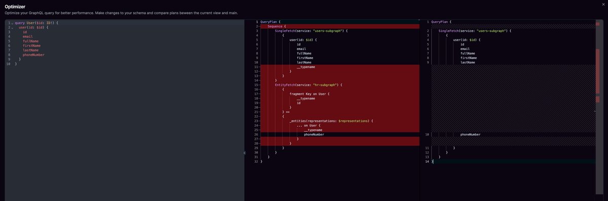One big problem we had to solve with Hub was to preview how Query Plans would look like when someone wants to introduce a Schema change. It's important for capacity planning, and in general you want to know how moving a field to another subgraph affects the system.