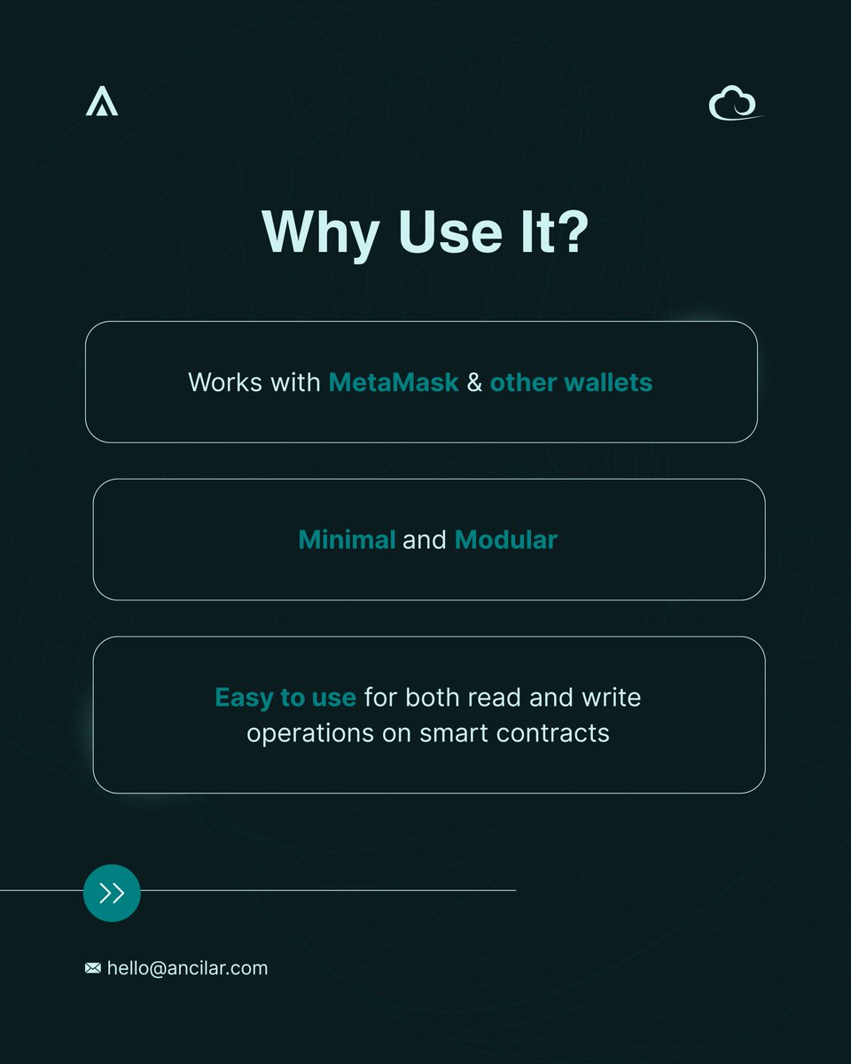 ancilartech's tweet image. Ethers.js 101 💡
Connect wallets, read data, and prep for smart contract magic.
Next week, we go deeper. Stay tuned.
#Ethersjs #Web3Dev #LearnWithAncilar #EthereumTools