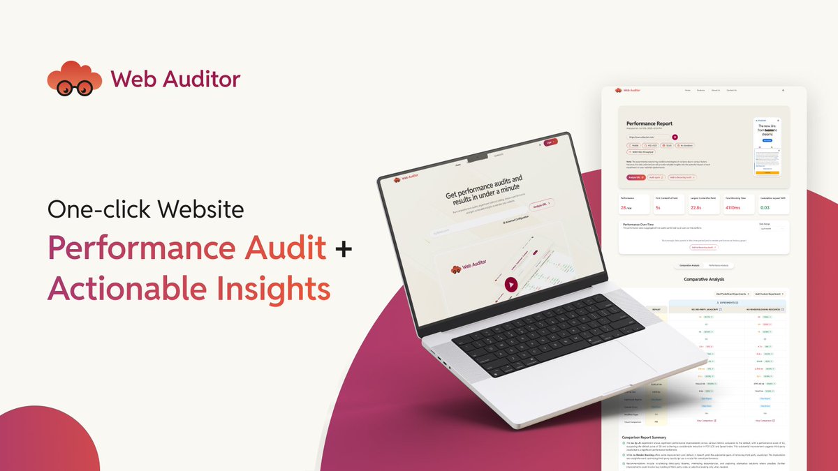 🔍 Introducing Web Auditor: your new go-to tool for one-click website performance audits and real-time optimization experiments. 

🧑‍💻 Evaluate, simulate improvements, and prioritize actions without a single line of code.

🚀 See it in action: webauditor.io