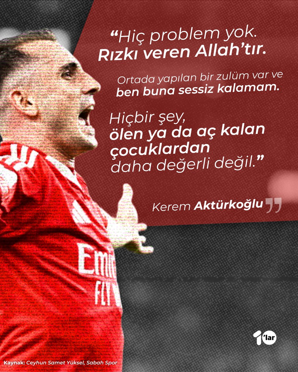 🔴 Manchester United, Kerem için Benfica'ya ilgi mektubu gönderdi ve temsilcisiyle görüştü. Ancak bazı yöneticiler, Filistin'e destek paylaşımları nedeniyle transfere karşı çıktı ve süreç sonlandı.

💬 Kerem, gidişinin bu nedenle gerçekleşmediğini öğrenince temsilcisine,

“Hiç