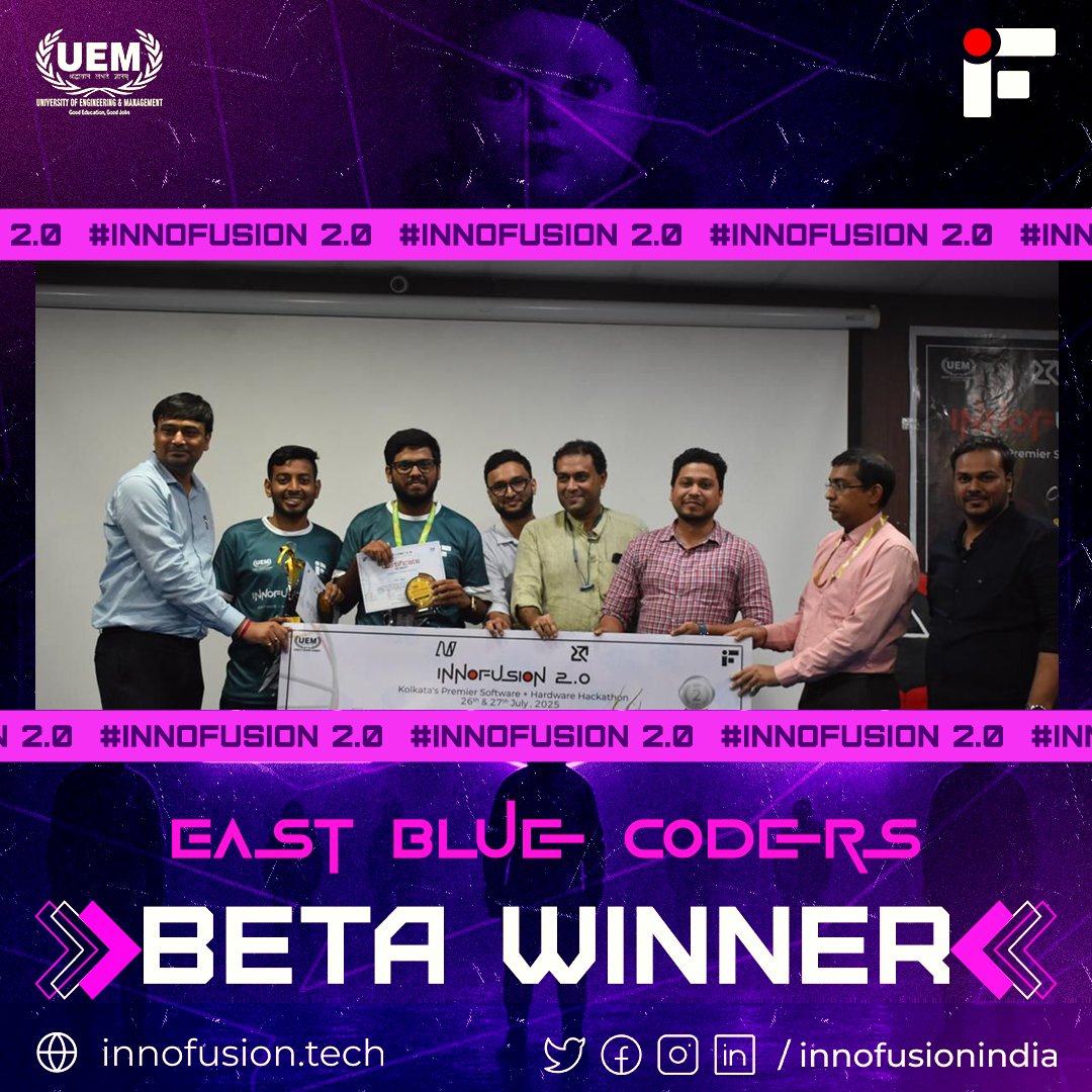 InnoFusionIndia's tweet image. 🥈 Team East Blue Coders sails into victory as the Beta Winners (2nd Position) at InnoFusion Hackathon 2.0! 💻⚔️
With sharp code and sharper ideas, they charted a course straight to the podium! 🧭🚀
The seas of innovation have been conquered. 🎯
#InnoFusionHackathon #BetaWinners