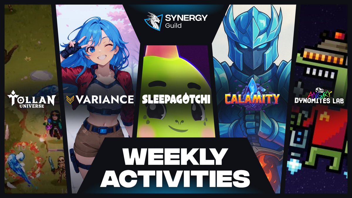 Synergy Guild (@synergyguild) on Twitter photo 💎 SYNERGY SPOTLIGHT: Weekly GameFi Events
➤ <a href="/TollanUniverse/">Tollan Universe</a> — new season of Survivals
Survive in the arena and earn $USDT prizes
➤ <a href="/sleepagotchi/">Sleepagotchi 💤🦖</a> — a unique Sleep-to-Earn project
Mobile game launched with a $SLEEP token Airdrop
➤ <a href="/AngryDynomites/">Angry Dynomites Lab 🦖</a> — GameFi strategy game on 💎 SYNERGY SPOTLIGHT: Weekly GameFi Events
➤ <a href="/TollanUniverse/">Tollan Universe</a> — new season of Survivals
Survive in the arena and earn $USDT prizes
➤ <a href="/sleepagotchi/">Sleepagotchi 💤🦖</a> — a unique Sleep-to-Earn project
Mobile game launched with a $SLEEP token Airdrop
➤ <a href="/AngryDynomites/">Angry Dynomites Lab 🦖</a> — GameFi strategy game on