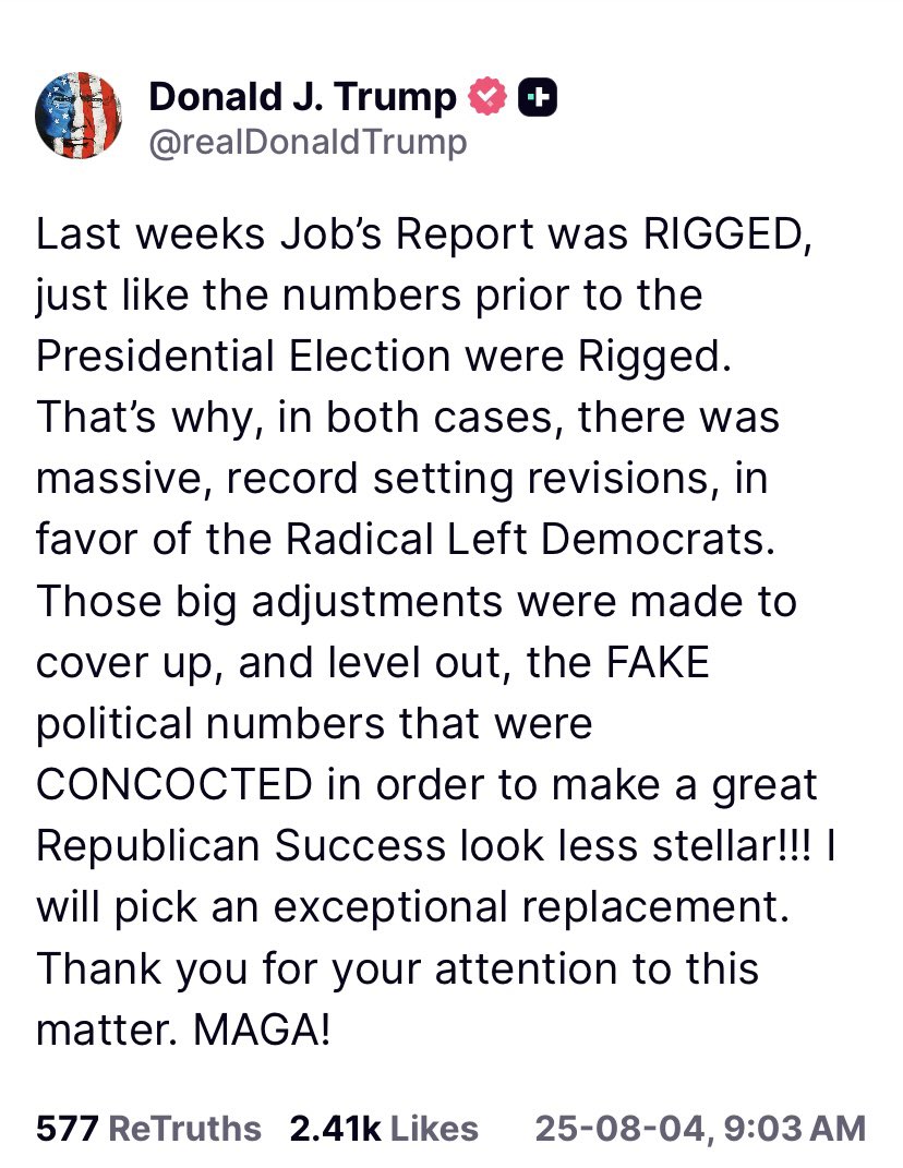 The jobs report is rigged unless it’s positive. 

The election is rigged unless I win. 

The news is fake unless it’s favorable. 

Get the picture maga??