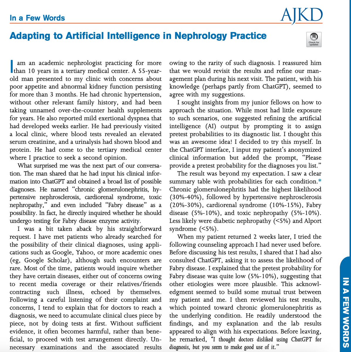 AJKD (@ajkdonline) on Twitter photo In A Few Words essay by <a href="/ChiaTer_Chao/">Chia-Ter Chao</a>:
Adapting to Artificial Intelligence in Nephrology Practice
bit.ly/Chao25IAFW (FREE) In A Few Words essay by <a href="/ChiaTer_Chao/">Chia-Ter Chao</a>:
Adapting to Artificial Intelligence in Nephrology Practice
bit.ly/Chao25IAFW (FREE)