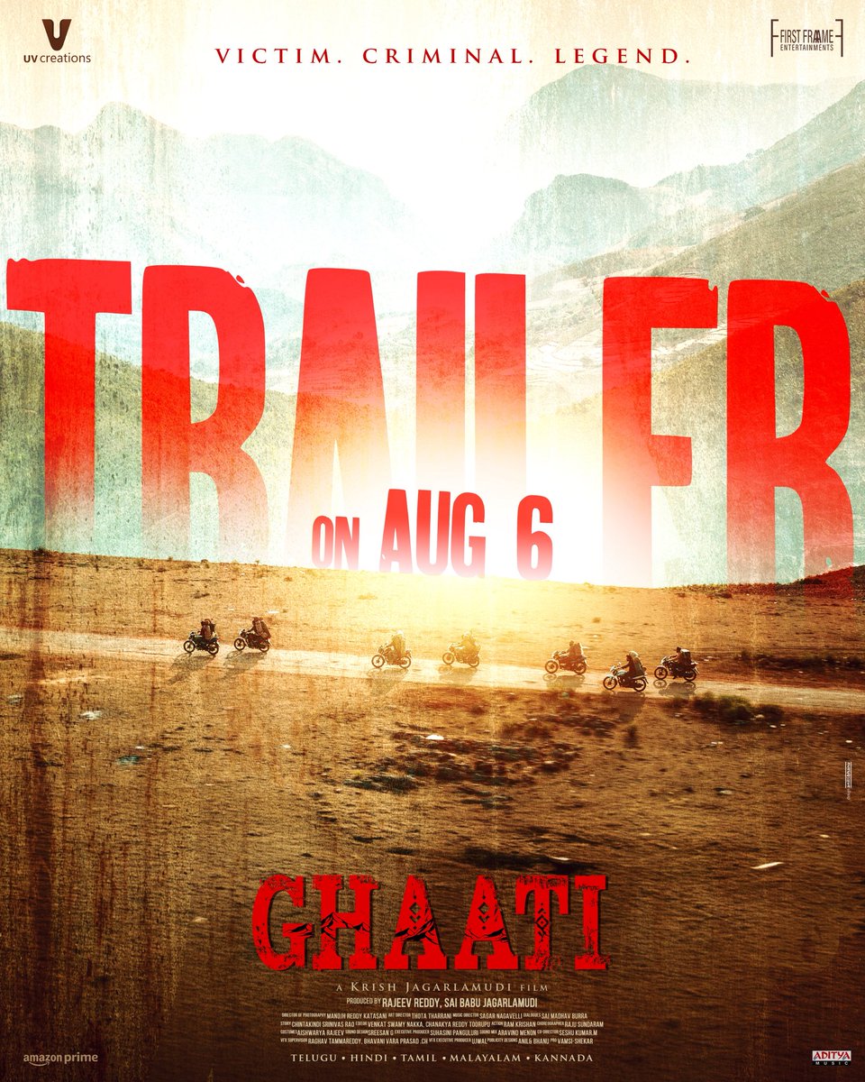 MsAnushkaShetty's tweet photo. #GhaatiTrailer and release date announcement on August 6th 💥 Thank u all for all the love always 🙏🏻🧿🤗😍

#GHAATI 

Looking forward🙃

@iamVikramPrabhu
🎥 Directed by the phenomenal @DirKrish
🏢 Proudly produced by @UV_Creations & @FirstFrame_Ent
🎶 Music by @NagavelliV
🎼 Music on @adityamusic