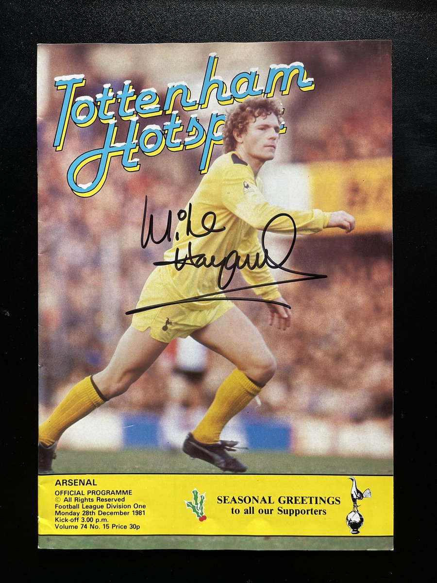 Tottenham Programme Collector (@no1thfcprogs) on Twitter photo Rare programme produced for the postponed game due to have been played on the 28 December 1981 between Tottenham and Arsenal. This programme has been signed by a Micky Hazard who featured on the front cover. Available for £35 including uk postage. All proceeds to <a href="/Legend_on_Bench/">Legend-On-The-Bench</a> Rare programme produced for the postponed game due to have been played on the 28 December 1981 between Tottenham and Arsenal. This programme has been signed by a Micky Hazard who featured on the front cover. Available for £35 including uk postage. All proceeds to <a href="/Legend_on_Bench/">Legend-On-The-Bench</a>