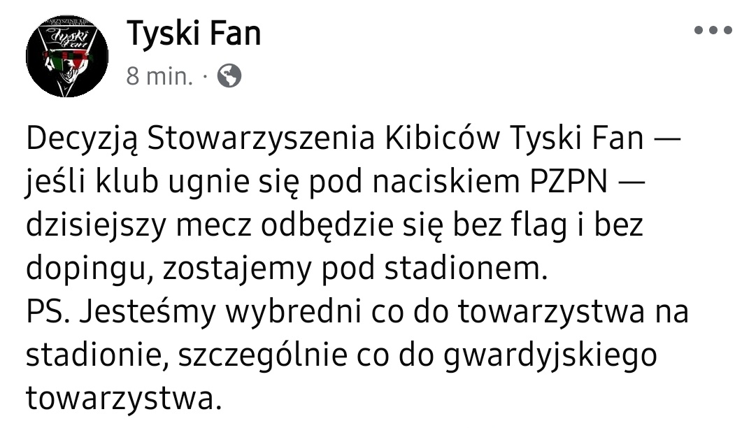 Kiedyś vs. Teraz.

Kiedyś robiło się wszystko żeby nawet największy wróg pojawił się na sektorze. Teraz w imię chorego "bojkotu" wolisz zostać pod stadionem niż dopingować swój zespół (tak, wiem że i tak 90% byłby to doping anty).