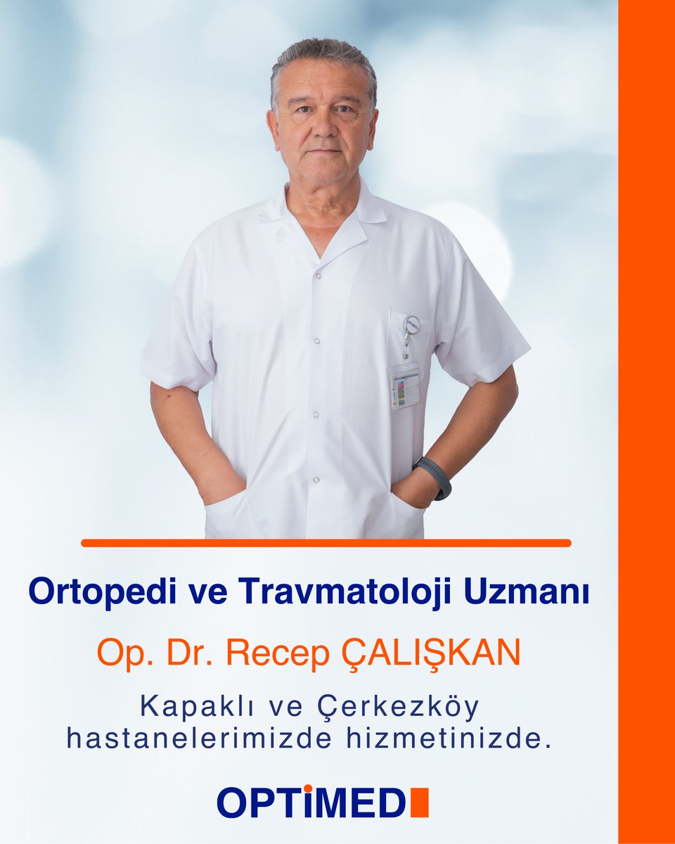 Ortopedi ve Travmatoloji Uzmanı Op. Dr. Recep ÇALIŞKAN, Çerkezköy ve Kapaklı Özel Optimed Hastanesi’nde hasta kabulüne başlamıştır.

☎Detaylı bilgi ve randevu için 0282 726 05 55 numaralı çağrı merkezimizi arayabilirsiniz.

#OptimedHastanesi #OptimedSağlıkGrubu #Ortopedi