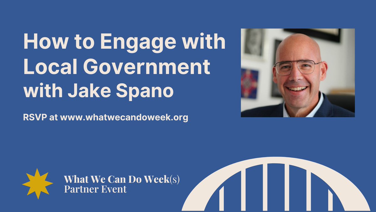 On Tuesday, August 5, join longtime public servant Jake Spano—former Mayor, city councilor, and staffer at every level of government—for a practical session on how to navigate local government systems and drive change where it matters most.

RSVP at whatwecandoweek.org/event-details-…