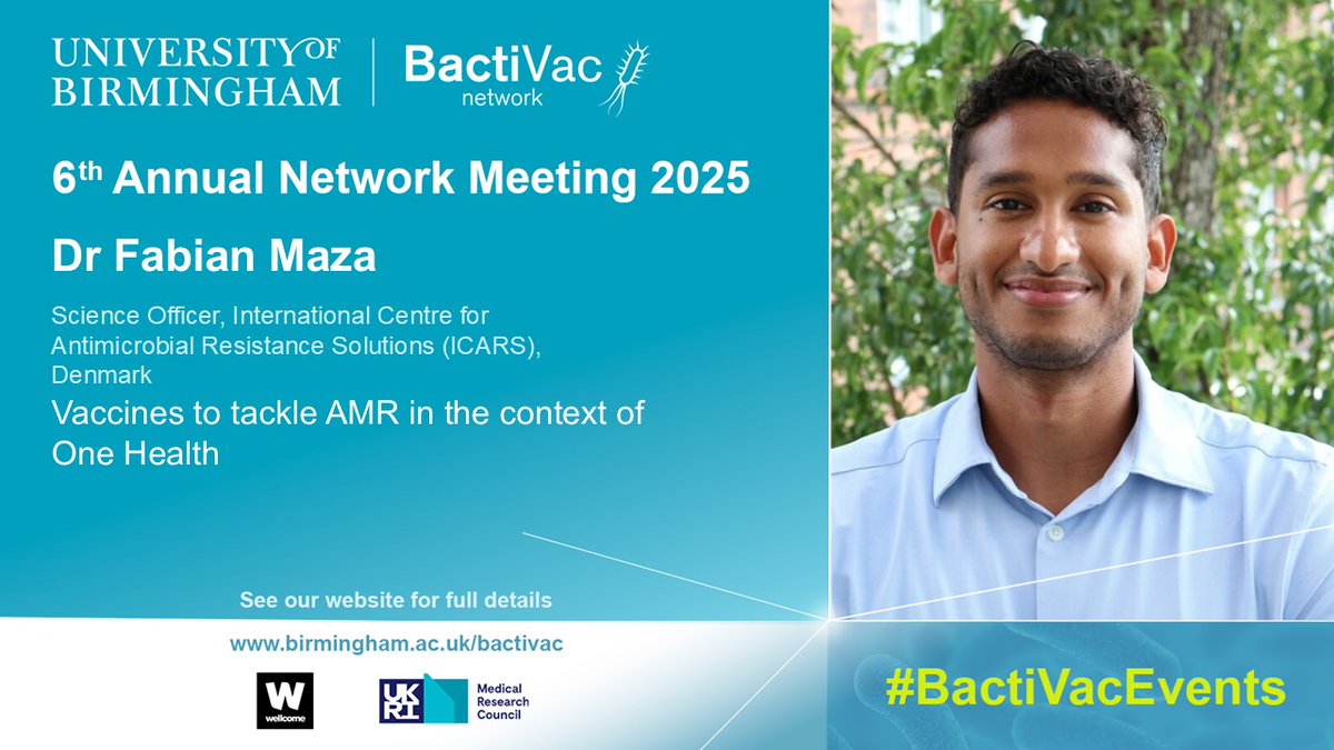 BactiVac Network (@bactivac) on Twitter photo 📢 Join us at the BactiVac 6th Annual Network Meeting on 5-6 November 2025 to listen to Dr Fabian Maza, Science Officer at <a href="/ICARS_global/">Int. Centre for Antimicrobial Resistance Solutions</a>, Denmark, who will be talking about vaccines to tackle #AMR in the context of #OneHealth.
Programme available on our website. Last few places 📢 Join us at the BactiVac 6th Annual Network Meeting on 5-6 November 2025 to listen to Dr Fabian Maza, Science Officer at <a href="/ICARS_global/">Int. Centre for Antimicrobial Resistance Solutions</a>, Denmark, who will be talking about vaccines to tackle #AMR in the context of #OneHealth.
Programme available on our website. Last few places