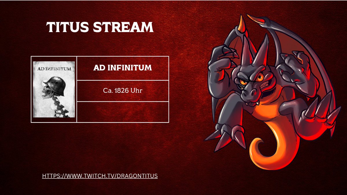 Fiebertraum des 1. Weltkrieges.
Heute tauchen wir in absoluten Horror aus De mit "Ad Infinitum".
Schaut gerne vorbei oder lasst gern einen lurken da.
Wir sehen uns

🐉1826 Uhr Live @ Twitch: 
twitch.tv/dragontitus 

#twitch #TwitchDe #stream #streamer #affiliate #cozy