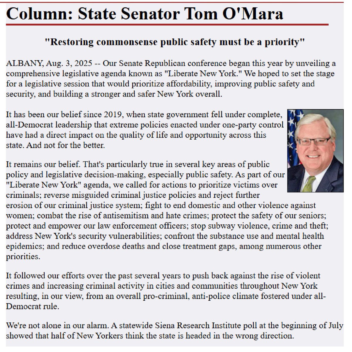 🚨"Many New Yorkers are looking for a redirection of priorities to begin charting a course for a more sane, sensible, and sustainable state government. It's time to get this state back on track towards a safer and stronger future."

🚨This week's column: odessafile.com/government-OMa…