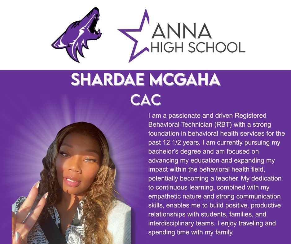 Welcome, Ms. McGaha, to the AHS team. We are excited to have you as part of the team