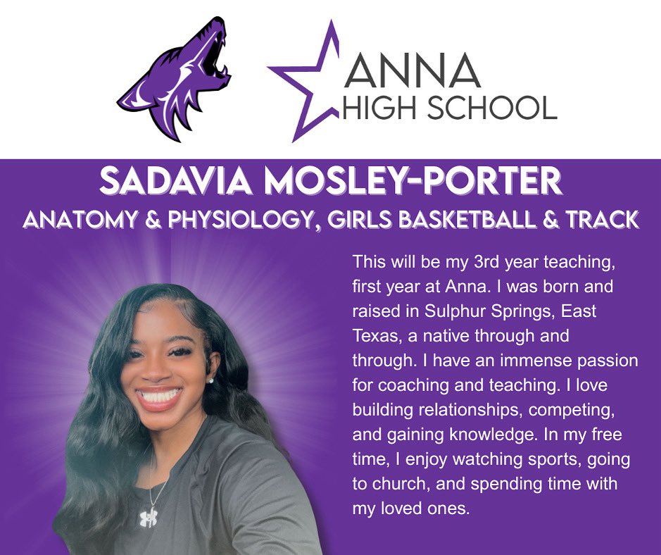 Welcome, Coach Mosley-Porter. We are excited to have you on the AHS team. Go Coyotes!