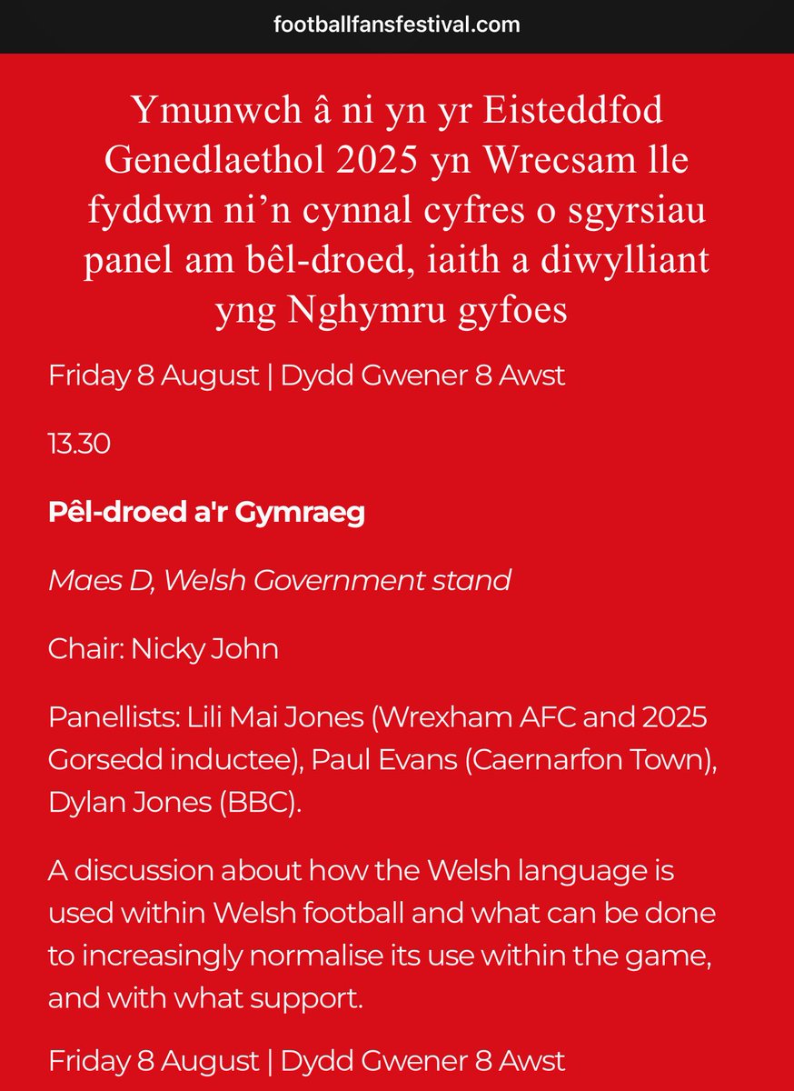 CPD Tref Caernarfon Town FC (@caernarfontown) on Twitter photo Dewch i glywed ein cadeirydd Paul Evans yn trafod y Gymraeg o fewn pêl droed yng Nghymru yn yr <a href="/eisteddfod/">eisteddfod</a> dydd Gwener am 13:30 ym mhabell Maes D!
#UnClwb
💛💚
🏴 Dewch i glywed ein cadeirydd Paul Evans yn trafod y Gymraeg o fewn pêl droed yng Nghymru yn yr <a href="/eisteddfod/">eisteddfod</a> dydd Gwener am 13:30 ym mhabell Maes D!
#UnClwb
💛💚
🏴
