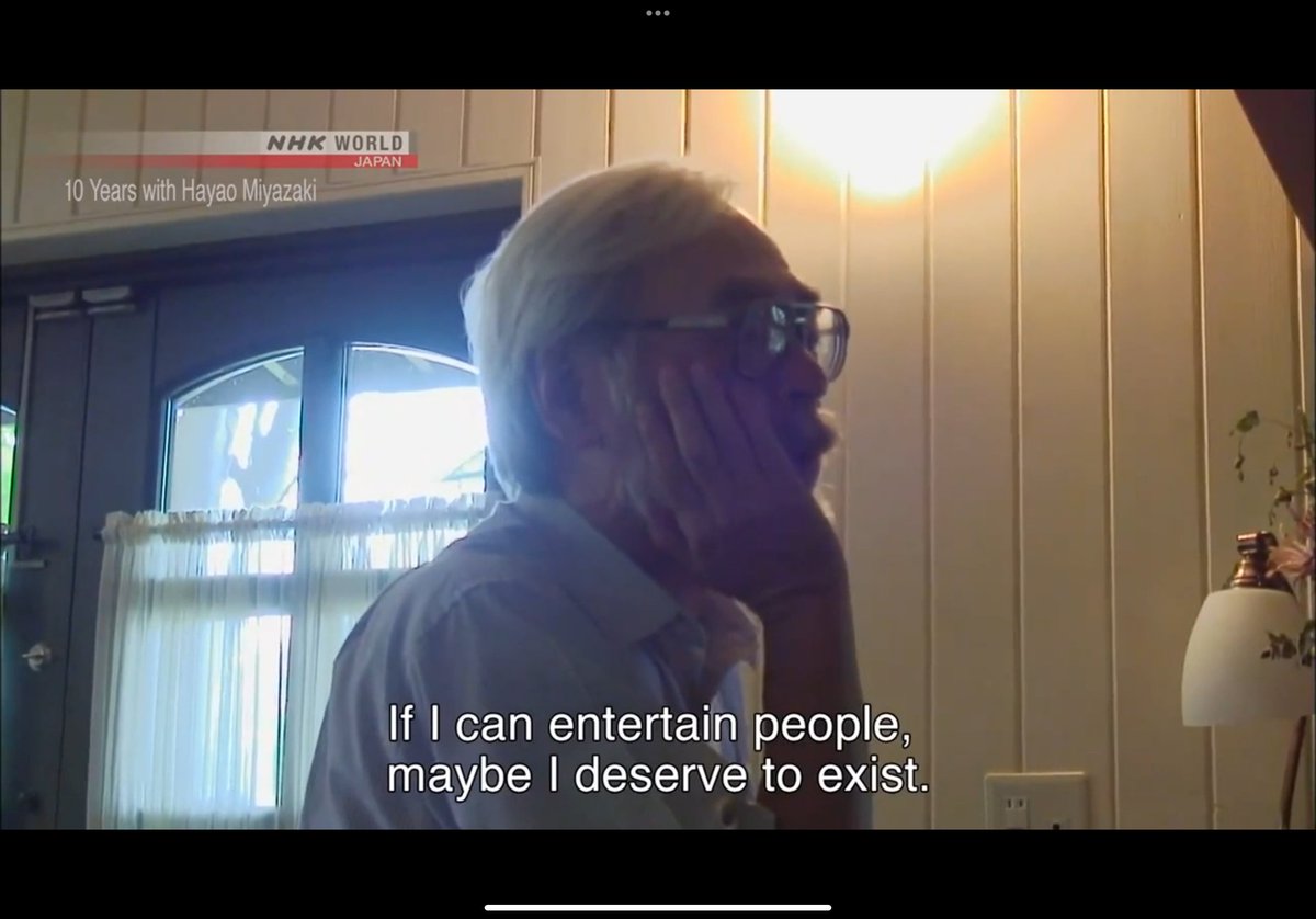 Watching any Studio Ghibli doc is an adventure. 

At some point, in between the discussion around his next children's cartoon, Miyazaki will drop some offhanded comment that hits you in the heart.