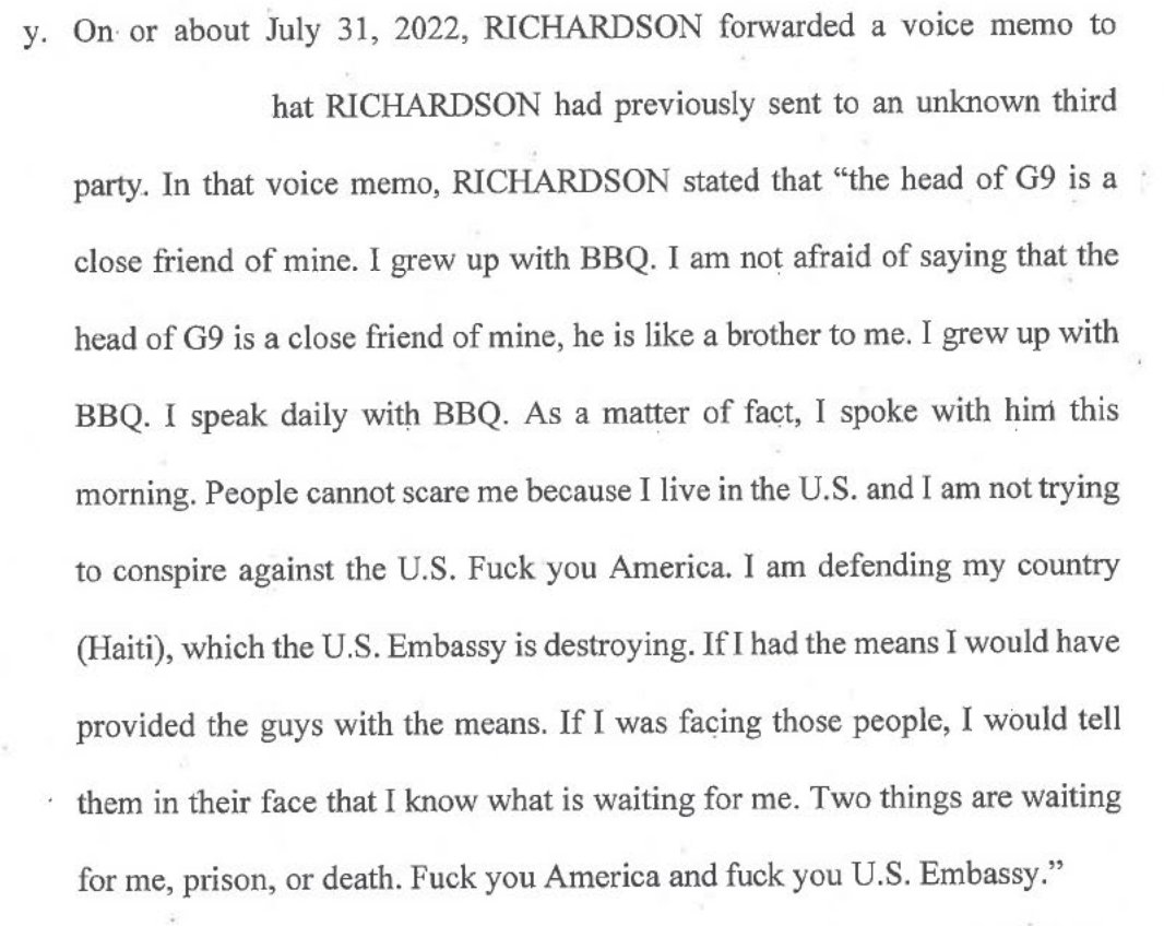 The US has brought charges against Bazile Richardson, a Haitian-American living in North Carolina, for violating US sanctions against Jimmy Cherizier by coordinating money transfers from the diaspora.