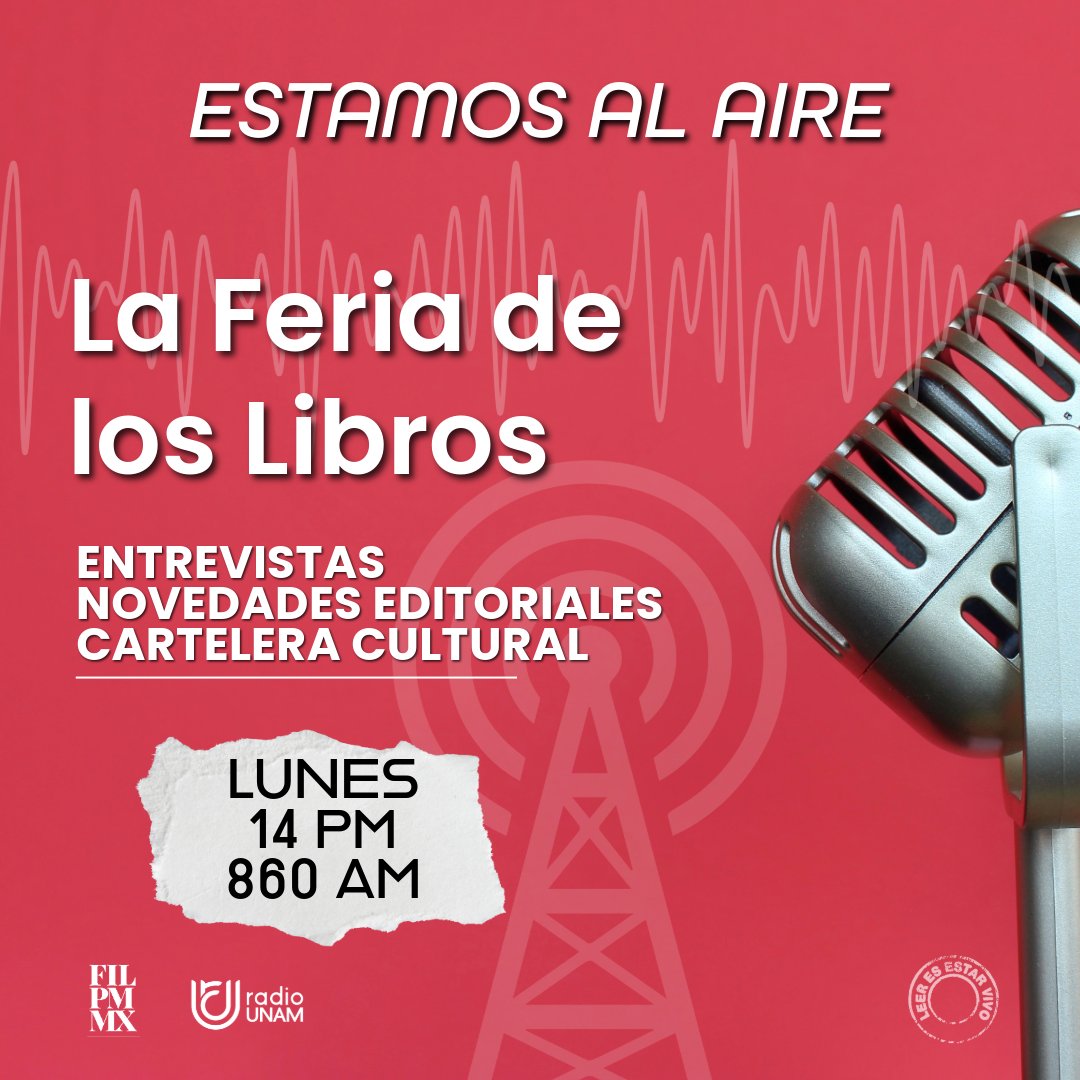 FIL Minería (@filmineria) on Twitter photo ¡Ya comenzó <a href="/ferialibros/">La Feria de los Libros</a>!
El programa radiofónico de la <a href="/FILMineria/">FIL Minería</a> dedicado al libro y la lectura. Escúchalo por el 860 de AM, <a href="/RadioUNAM/">Radio UNAM</a>.
También puedes seguir la transmisión en vivo aquí: facebook.com/LaFeriadelosli…
#LeerEsEstarVivo #MásLibrosMásLibres ❤️ ¡Ya comenzó <a href="/ferialibros/">La Feria de los Libros</a>!
El programa radiofónico de la <a href="/FILMineria/">FIL Minería</a> dedicado al libro y la lectura. Escúchalo por el 860 de AM, <a href="/RadioUNAM/">Radio UNAM</a>.
También puedes seguir la transmisión en vivo aquí: facebook.com/LaFeriadelosli…
#LeerEsEstarVivo #MásLibrosMásLibres ❤️