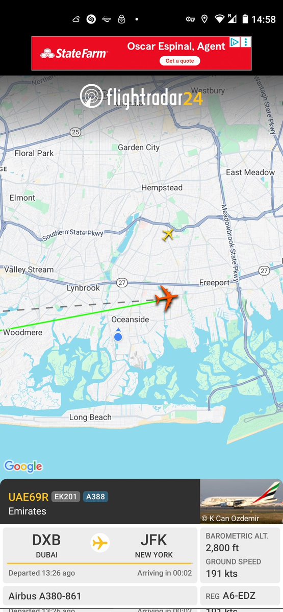 David (@davidprice96469) on Twitter photo An Emirates A380 from Dubai to JFK over Long Island at 19:58 UTC. I thought <a href="/IoanaLogafatu/">Ioana ποΈ</a> and <a href="/DeborahClaireUK/">Deborah Sanderson</a> might like it, despite the low quality of the photo (taken on my phone as my camera is packed away for the flight home this evening). An Emirates A380 from Dubai to JFK over Long Island at 19:58 UTC. I thought <a href="/IoanaLogafatu/">Ioana ποΈ</a> and <a href="/DeborahClaireUK/">Deborah Sanderson</a> might like it, despite the low quality of the photo (taken on my phone as my camera is packed away for the flight home this evening).