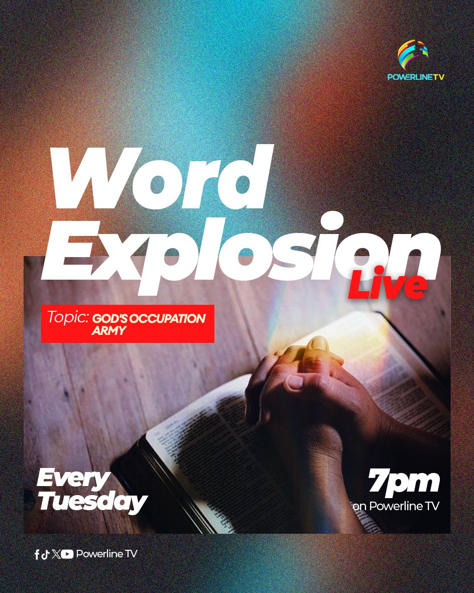 RoyalHseChapel's tweet photo. God is raising an army. TOMORROW, on Word Explosion Live; tune in at 7pm on PowerlineTV as we dive into what it means to be part of God’s Occupation Army.
Don’t miss it!
#WordExplosion
#RoyalhouseChapel https://t.co/n76ZEQAm7Y