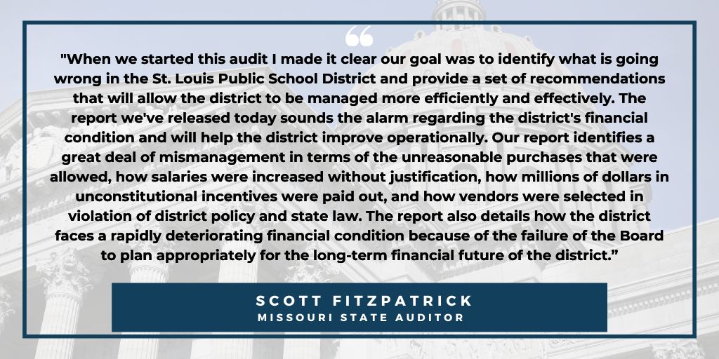 An audit that began as a review of the issues that emerged under the leadership of former St. Louis Public Schools Superintendent Dr. Keisha Scarlett has confirmed many of the alleged problems dealing with misuse of credit cards and unjustified pay increases, but has also found