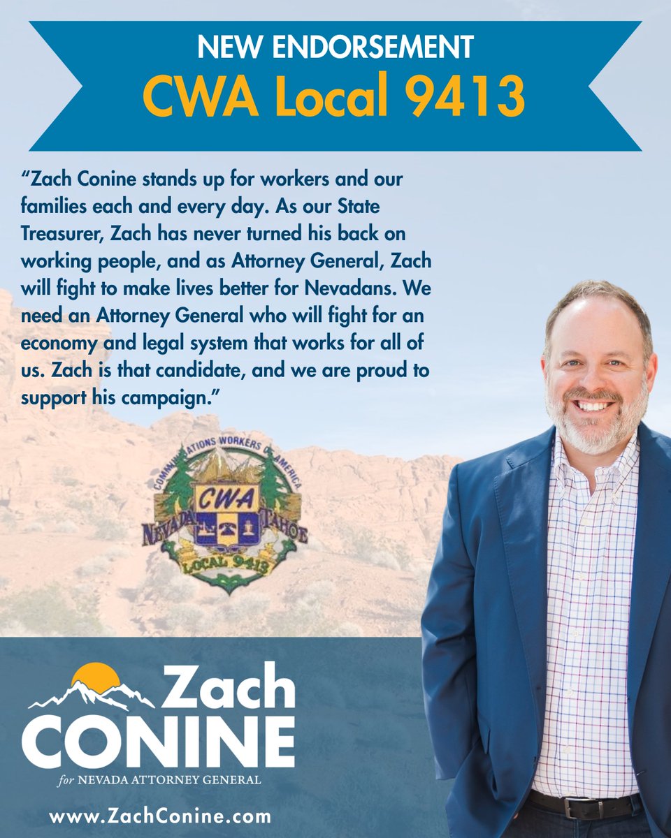 The hardworking members of <a href="/CWA9413/">CWA 9413</a> keep Nevadans healthy and keep our families and businesses connected. I am proud to stand with them and honored to have their endorsement. As Nevada's next Attorney General, I will be in workers' corner, fighting for labor rights and dignity.