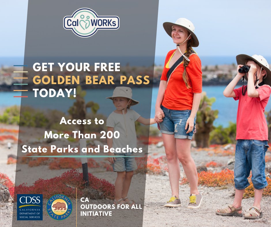 CDSS (@californiadss) on Twitter photo Did you know? CalWORKs and Tribal Temporary Assistance for Needy Families recipients can enjoy free admission to CA state parks and beaches with a Golden Bear Pass! Discover your next California adventure: cdss.ca.gov/goldenbearpass. <a href="/CAStateParks/">CA State Parks</a> #CalWORKs Did you know? CalWORKs and Tribal Temporary Assistance for Needy Families recipients can enjoy free admission to CA state parks and beaches with a Golden Bear Pass! Discover your next California adventure: cdss.ca.gov/goldenbearpass. <a href="/CAStateParks/">CA State Parks</a> #CalWORKs