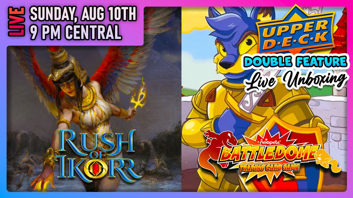 Maindeck Dan (@maindeckgames) on Twitter photo This weekend we will have THREE livestreams, so don't miss 'em!
Last is our Upper Deck night! Check out the product we have for the new #RushOfIkorr as well as the latest #NeopetsTCG set! The finale starts Sunday at 9 PM CT! <a href="/UpperDeckEnt/">Upper Deck Entertainment</a> <a href="/Neopets/">Neopets</a>
π
youtube.com/live/4OZXeKS2g⦠This weekend we will have THREE livestreams, so don't miss 'em!
Last is our Upper Deck night! Check out the product we have for the new #RushOfIkorr as well as the latest #NeopetsTCG set! The finale starts Sunday at 9 PM CT! <a href="/UpperDeckEnt/">Upper Deck Entertainment</a> <a href="/Neopets/">Neopets</a>
π
youtube.com/live/4OZXeKS2gβ¦