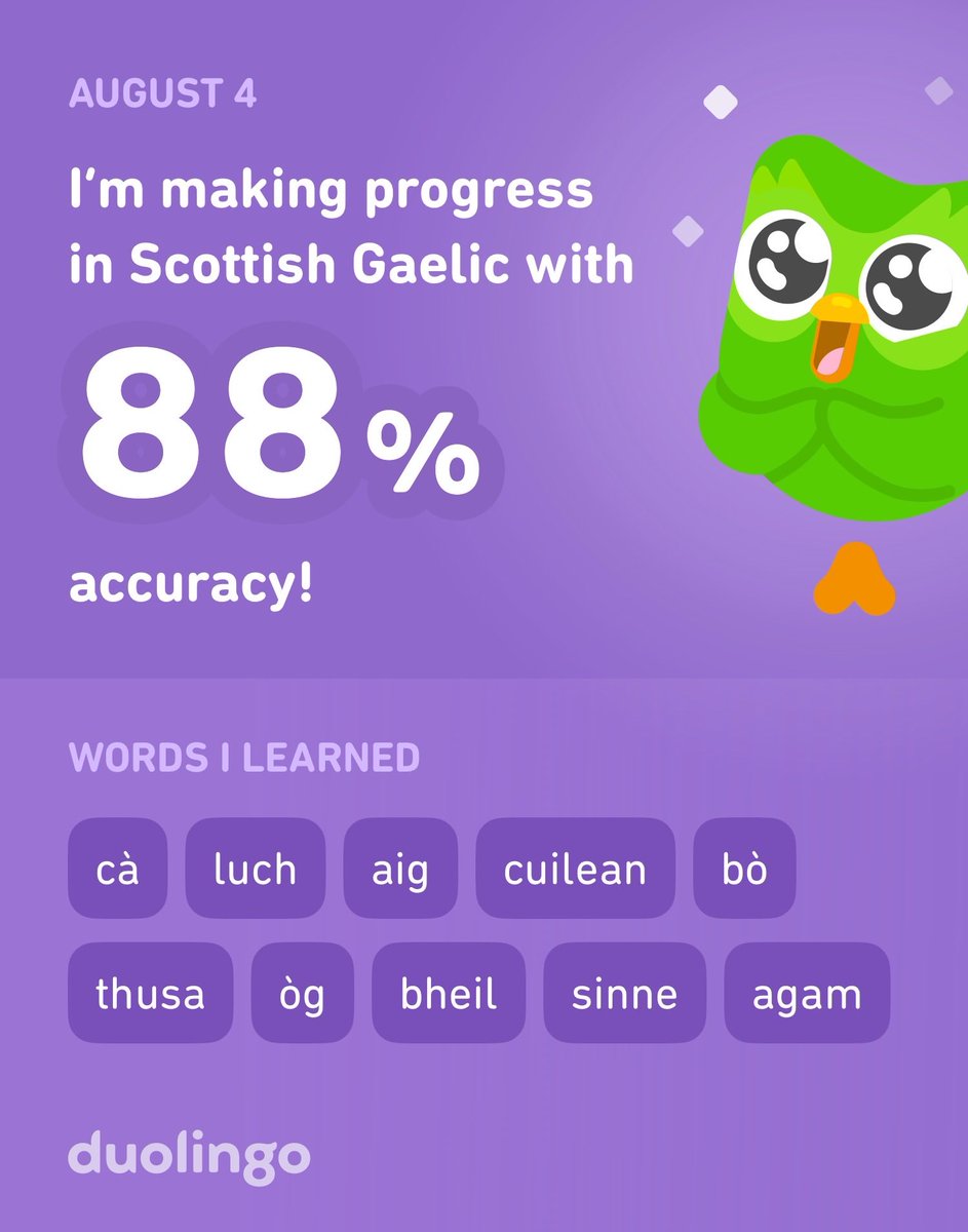 snomunkee's tweet photo. I’m learning Scottish Gaelic on Duolingo! It’s free, fun, and effective. https://t.co/PWDoKtA53t