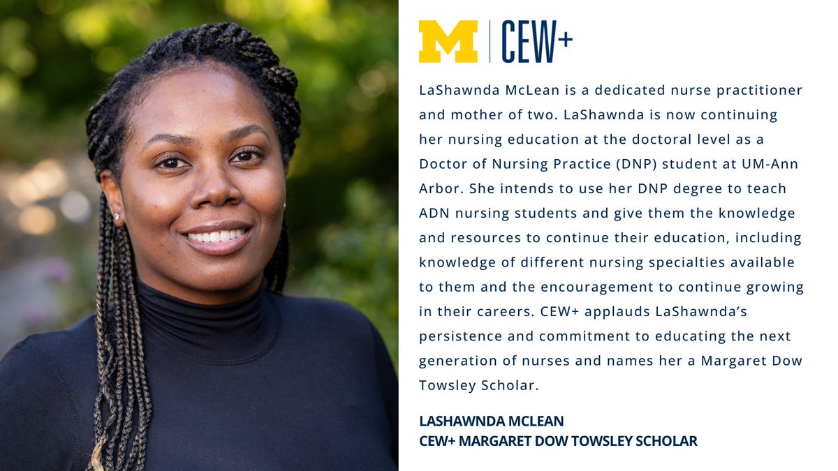 As a dedicated nurse practitioner and mother of two, LaShawnda is continuing her nursing education at the doctoral level as a Doctor of Nursing Practice (DNP) student at <a href="/UMichNursing/">U-M School of Nursing</a>. She intends to use her DNP degree to teach ADN nursing students. bit.ly/4orPvVN