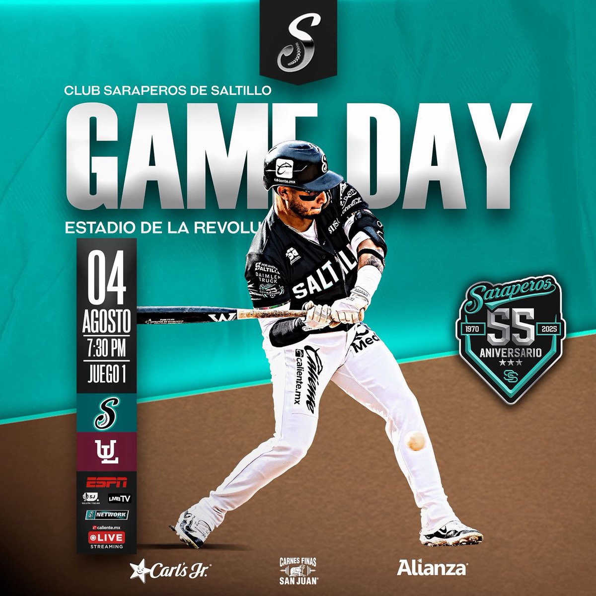 Saraperos de Saltillo (@clubsaraperos) on Twitter photo ยก๐ฃ๐ข๐ฅ ๐ง๐ข๐๐ข ๐๐ก ๐๐๐๐จ๐ก๐! ๐ซตโพ๏ธ๐ฅ.
J1 ๐ Algodoneros Uniรณn Laguna |โ๏ธ7:30pm | ๐๏ธ Revoluciรณn.
๐ปSaraperos Radio | ๐บESPN |๐ฑLMB.TV, Caliente Live Streaming | ๐ป SJ 103.3 FM.
Carls Jr Carnes San Juan Alianza
#๐๐๐ฅ๐๐ฃ๐๐ฅ๐ข๐ ยก๐ฃ๐ข๐ฅ ๐ง๐ข๐๐ข ๐๐ก ๐๐๐๐จ๐ก๐! ๐ซตโพ๏ธ๐ฅ.
J1 ๐ Algodoneros Uniรณn Laguna |โ๏ธ7:30pm | ๐๏ธ Revoluciรณn.
๐ปSaraperos Radio | ๐บESPN |๐ฑLMB.TV, Caliente Live Streaming | ๐ป SJ 103.3 FM.
Carls Jr Carnes San Juan Alianza
#๐๐๐ฅ๐๐ฃ๐๐ฅ๐ข๐