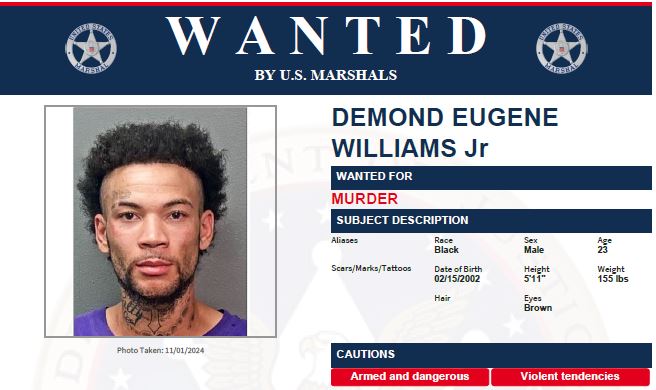 U.S. Marshals Service Dallas (@usms_dallas) on Twitter photo USMS North Texas Fugitive Task Force is seeking information on Demond WIlliams Jr., 23, wanted for Murder by the Fort Worth Police Department.  Anyone with information on the whereabouts of Williams is urged to contact  800-336-0102 or leave a tip at usmarshals.gov. USMS North Texas Fugitive Task Force is seeking information on Demond WIlliams Jr., 23, wanted for Murder by the Fort Worth Police Department.  Anyone with information on the whereabouts of Williams is urged to contact  800-336-0102 or leave a tip at usmarshals.gov.